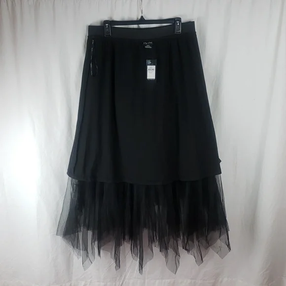 City Chic Women's 14 Black Tiered Tulle Pixie Skirt - Picture 11 of 16